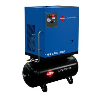 Compresor de tornillo APS 5.5 GO 100 Combi IVR 5.5 CV / 4 kW 10 bar 264 - 468 l/min 100 l Compresor de tornillo APS 5.5 GO 100 Combi IVR 5.5 CV / 4 kW 10 bar 264 - 468 l/min 100 l