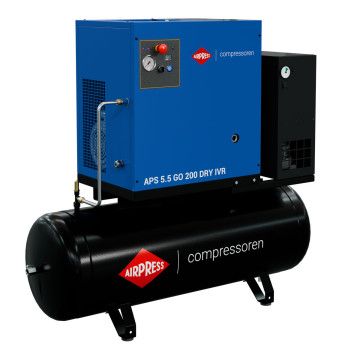 Compresor de tornillo APS 5.5 GO 200 Combi Dry IVR 5.5 CV / 4 kW 10 bar 264 - 468 l/min 200 l Compresor de tornillo APS 5.5 GO 200 Combi Dry IVR 5.5 CV / 4 kW 10 bar 264 - 468 l/min 200 l