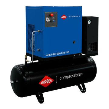 Compresor de tornillo APS 9 GO 200 Combi Dry IVR 10 CV / 7.5 kW 10 bar 264 - 798 l/min 200 l Compresor de tornillo APS 9 GO 200 Combi Dry IVR 10 CV / 7.5 kW 10 bar 264 - 798 l/min 200 l