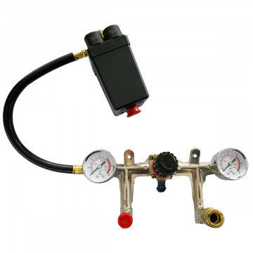 Regulador de presión completo (manómetro, manguera, interruptor de presión, válvula de seguridad, acoplamiento de aire comprimido)