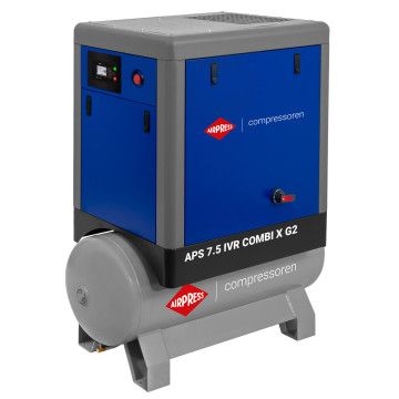 Compresor de tornillo APS 7.5 IVR Combi X G2 10 bar 7.5 CV/5.5 kW 170-760 l/min 200 l Compresor de tornillo APS 7.5 IVR Combi X G2 10 bar 7.5 CV/5.5 kW 170-760 l/min 200 l